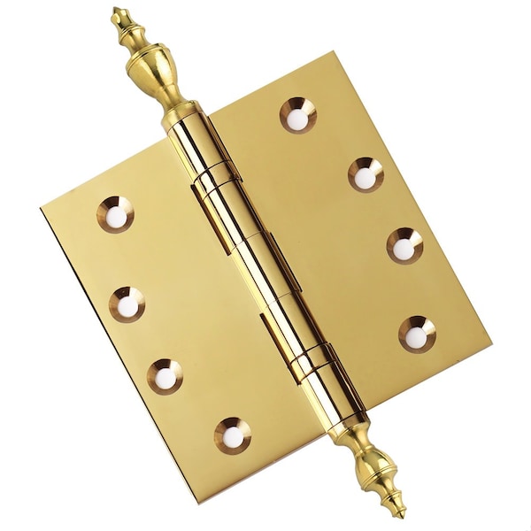 Embassy 4-1/2 x 4-1/2 Solid Brass Ball Bearing Hinge, Polished Brass Finish Urn Tips 4545BBUS3U-1 - main